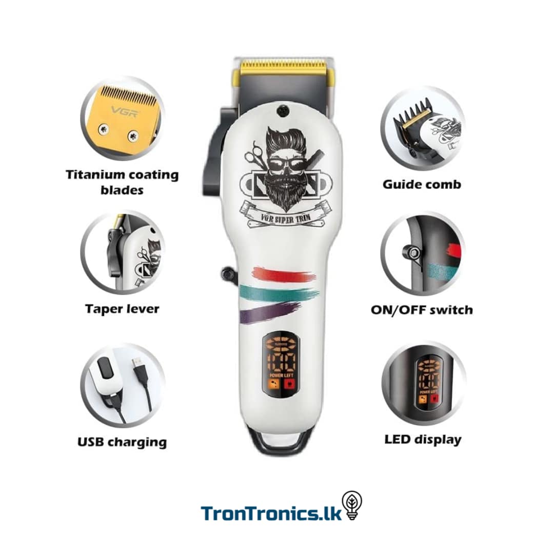 VGR V-699 Salon Series Professional Digital Display Cordless Hair Clipper with Taper Lever - Image 4