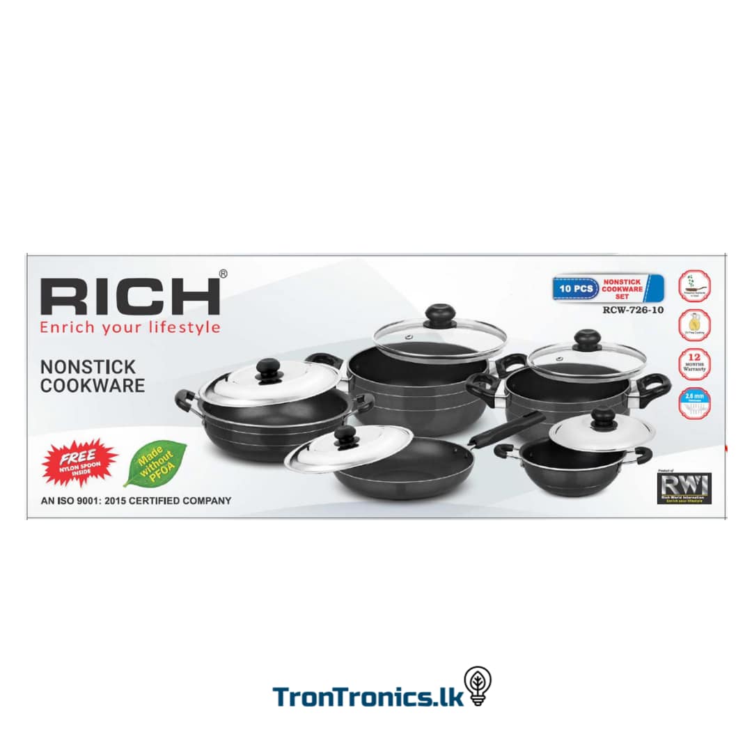 Premium Rich Nonstick Cookware Set 5, 7 and 10 Piece (Indian) - Image 2