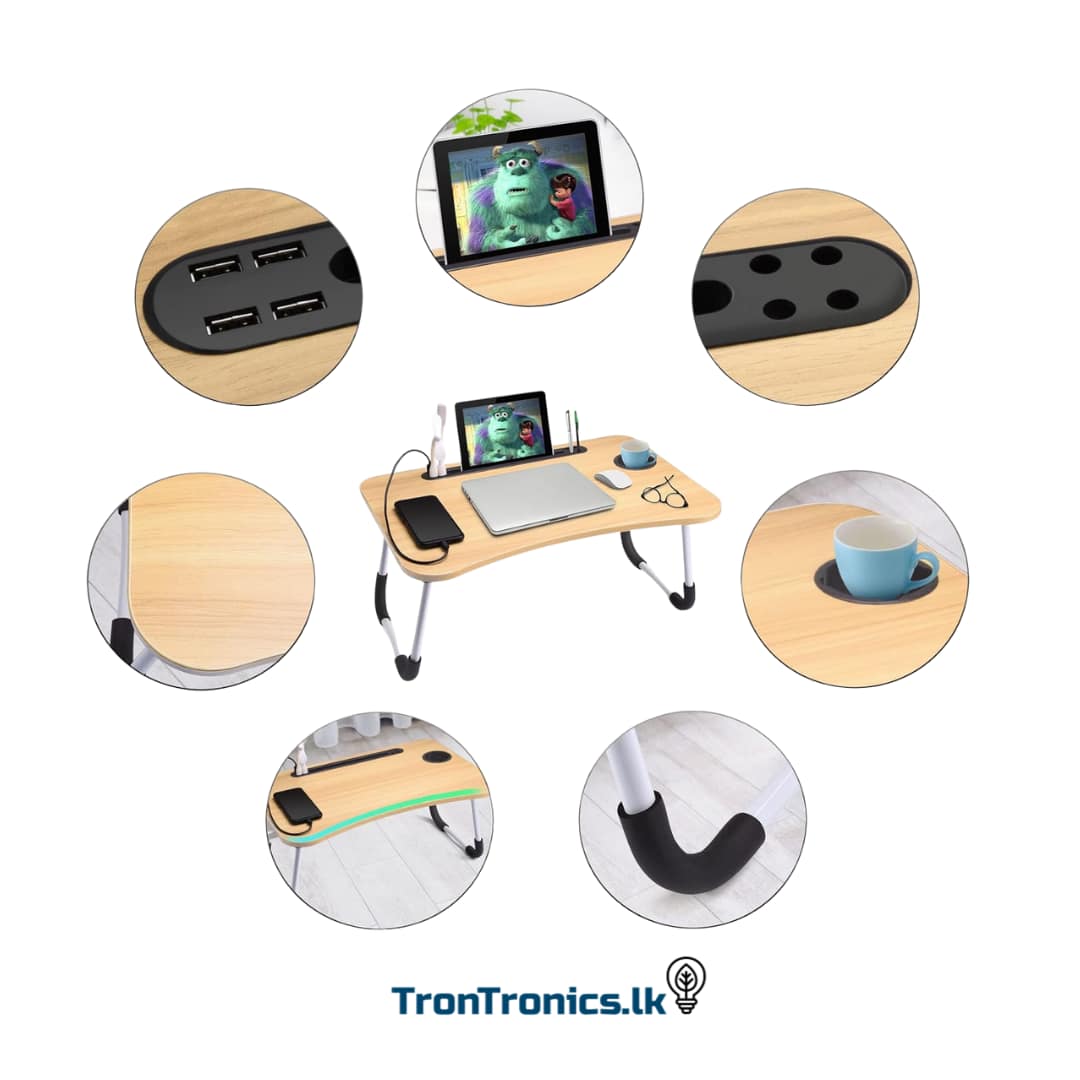 Premium Portable Foldable Laptop Table with Tablet Slots & Cup Holder - Image 3