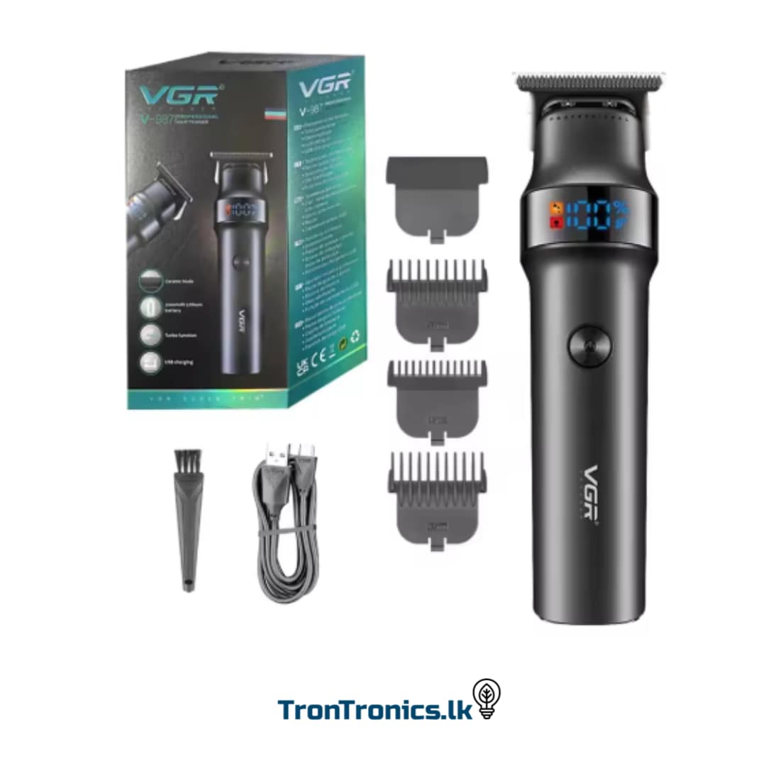 “GR V-987 Professional Hair Trimmer – Rechargeable Grooming Machine – TronTronics Sri Lanka”