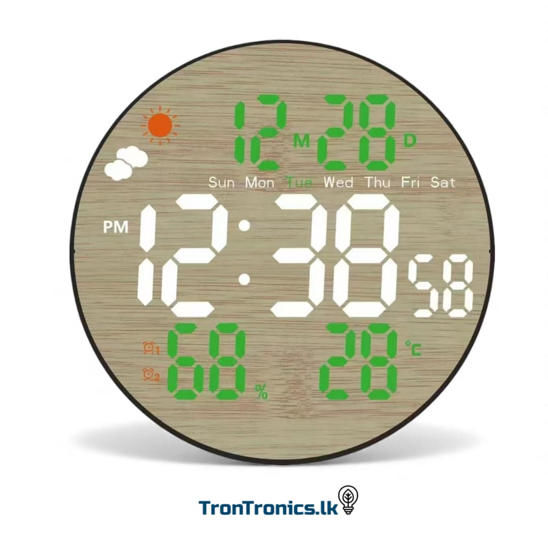Gaosiio DS-5853L LED digital wall clock with wood grain finish and remote control – Trontronics Sri Lanka