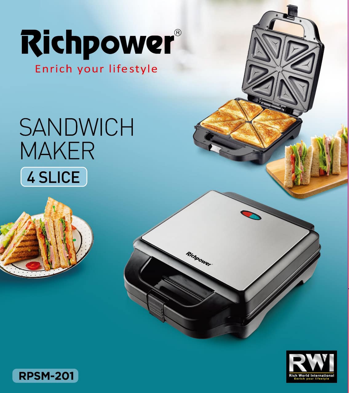 Richpower 4 Slice Sandwich Toaster - Image 3