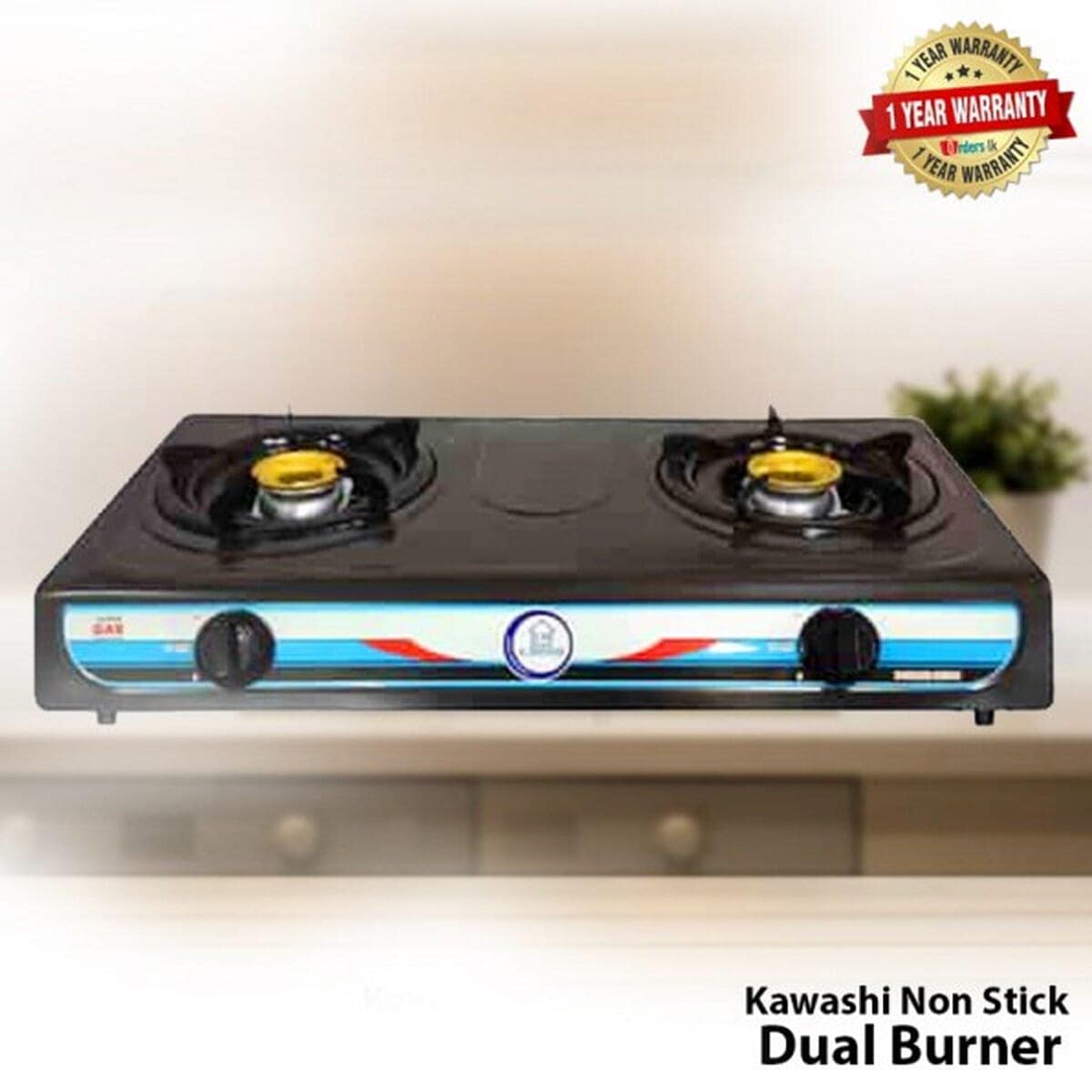 Kawashi 2 Burner Gas Cooker Non-Stick (Black) - Image 5