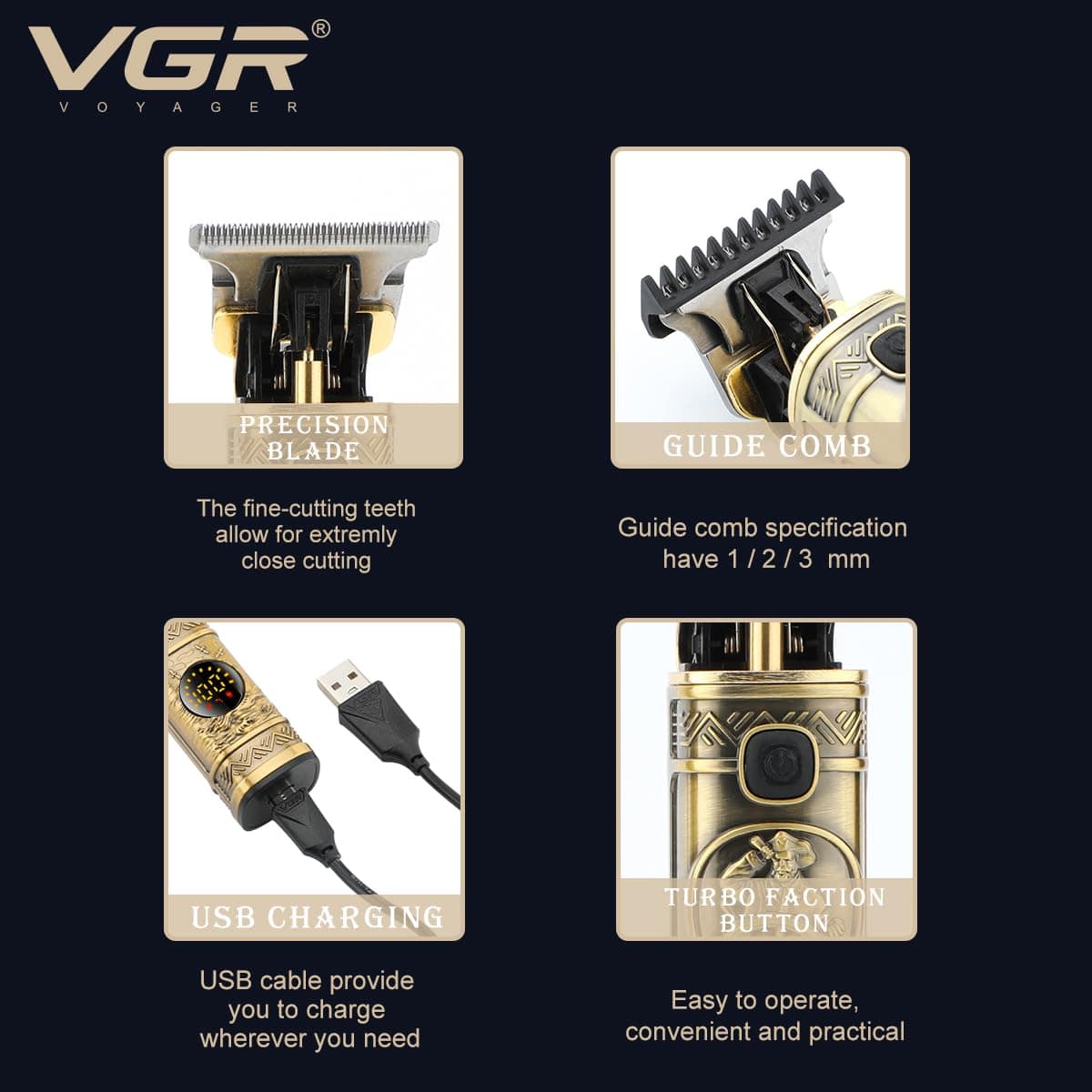 VGR VL-097 Premium Vintage Rechargeable Hair Trimmer - Image 4