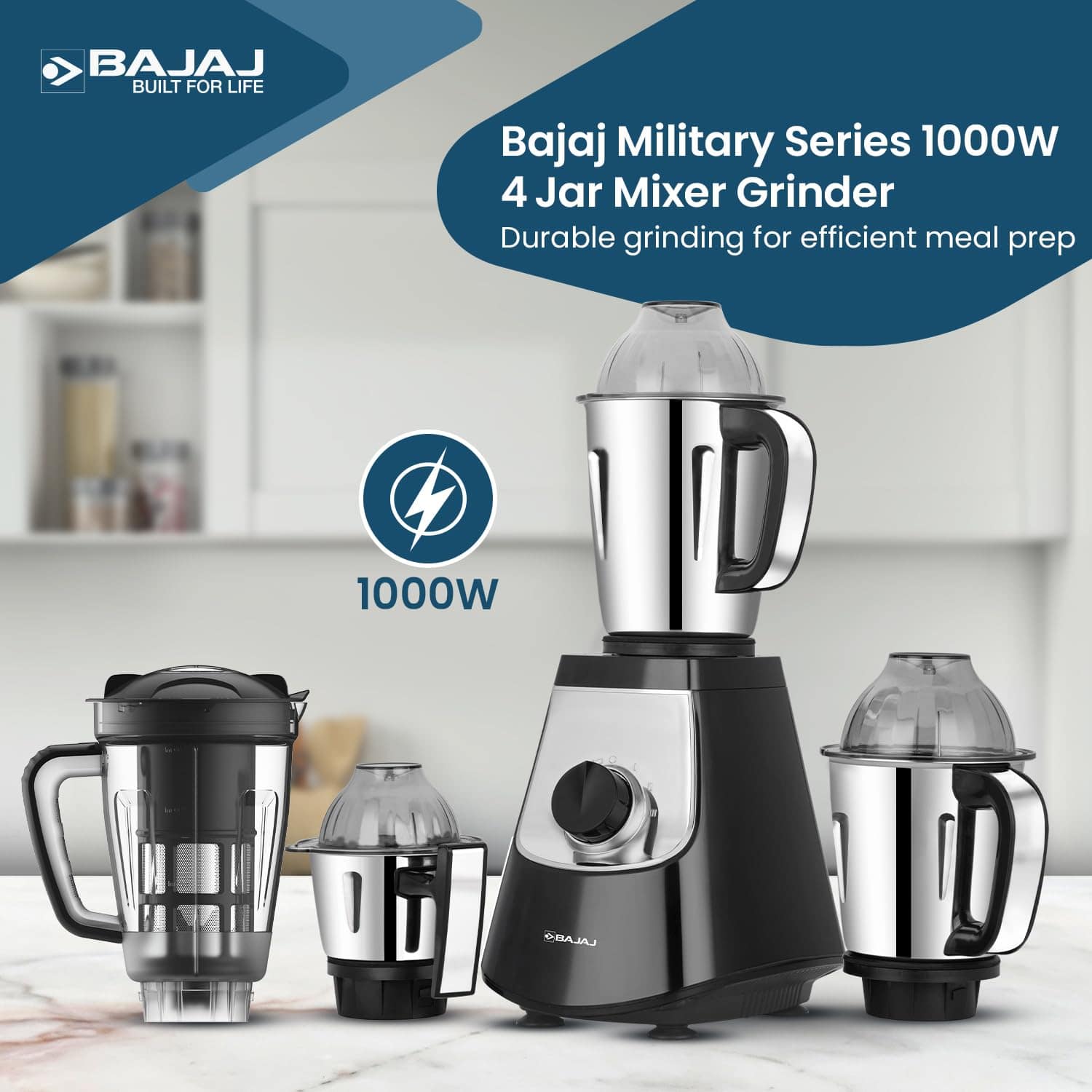 Bajaj Military Series Evoque 4 Jar 1000W Mixer Grinder - Image 2