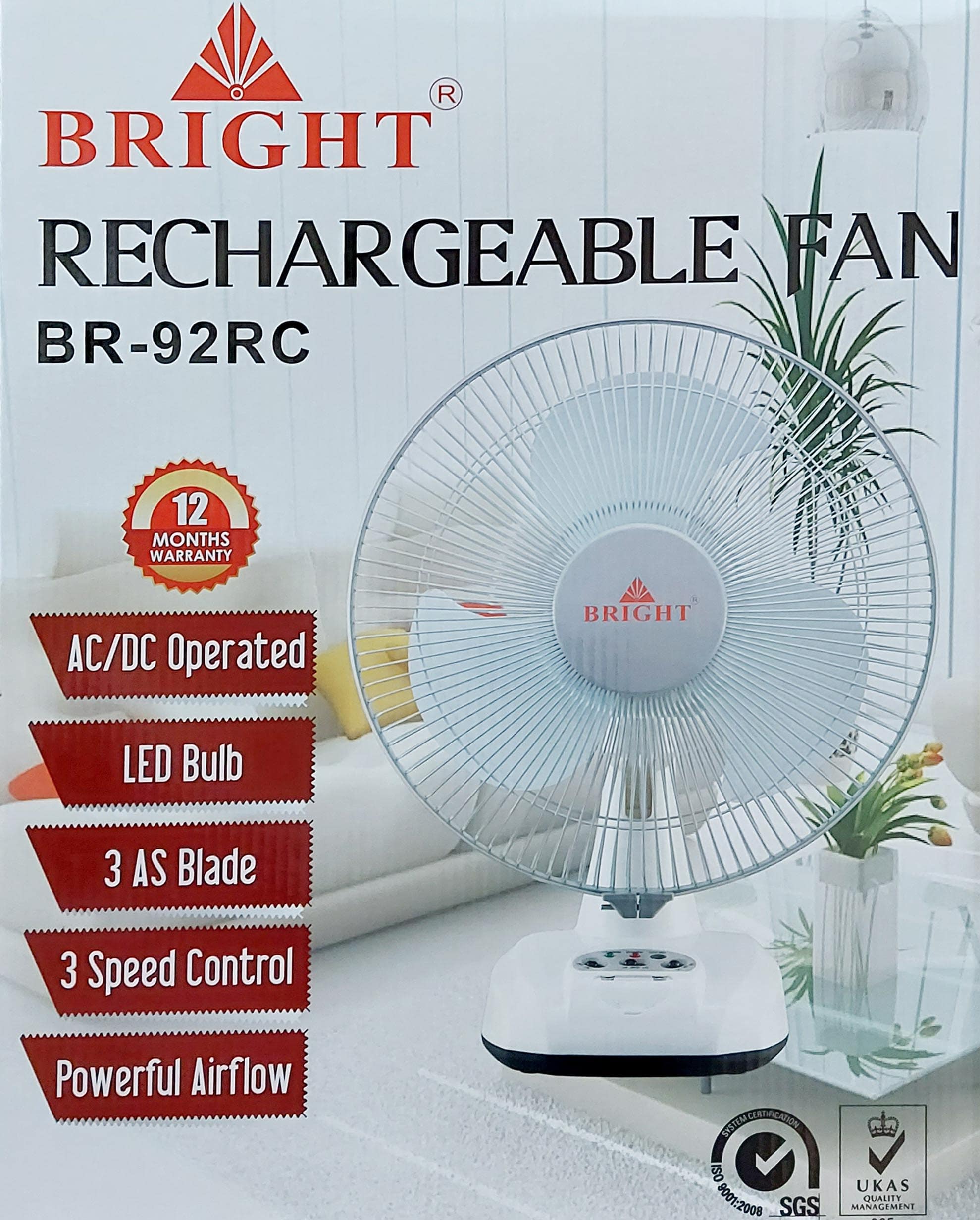 Bright Rechargeable Table Fan 12“ BR- 92RC - Image 3