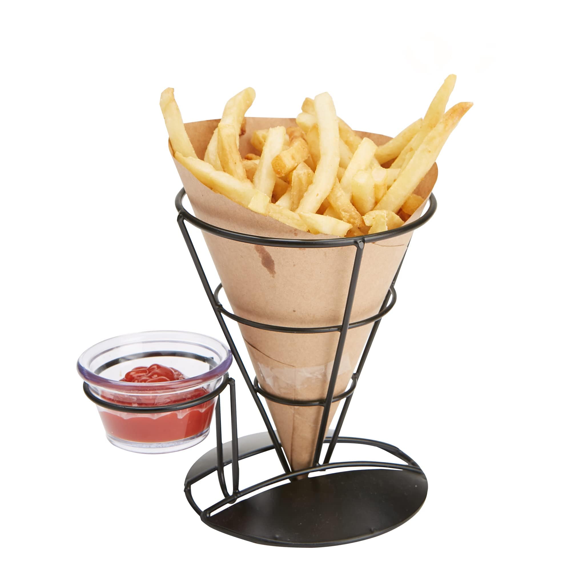 Cone French Fry Holder with Sauce Cup / Condiment Holder - Image 3