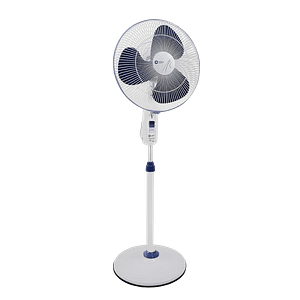 Model Name Stand 34 Volts/Freq 220-240 V, 1-ph, AC, 50Hz Test Voltage 230V, 1-ph, AC, 50Hz Standing Voltage Max. 187 Volts at 1st Step Air Delivery (m3/hr) 5040 Speed Regulation 3 speed & off position Angle of osscillation 90 (Approx) Blade material Metal – aluminium Special Features Copper Wire Winding Motor protection with Thermal overload protection device with auto reset Powder coated guard gives extra protection & longer life Sintered Bronze bush Telescopic arrangement for height adjustment Fan colour Crystal White & Azure Blue