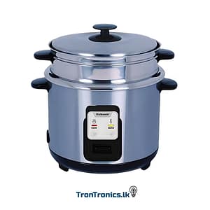 Richsonic Stainless Steel Rice Cooker in Sri Lanka – available in 1.8L and 2.8L sizes, featuring food-grade 201 stainless steel inner pot for healthy, non-toxic cooking, durable all-steel body, steamer basket for multi-functional use, ideal for cooking white rice, porridge, cakes, dumplings, and soups – perfect for Sri Lankan homes, kitchens, dormitories, and shops
