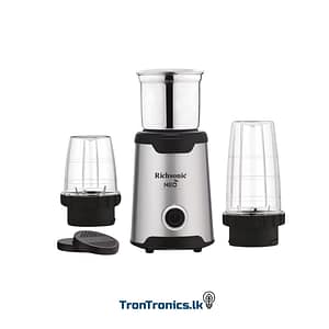 Richsonic NEO Mix & Grind 3-in-1 Mini Grinder 300W – Compact, stainless steel body with detachable polycarbonate bullet jar, small grinder jar, and large blender jar, perfect for grinding spices, making smoothies, chutneys, and pastes, includes easy one-touch operation, ideal for small kitchens and Sri Lankan households, featuring 2-year warranty.