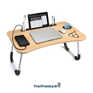“Portable foldable laptop table with tablet slot and cup holder – available at Trontronics Sri Lanka”