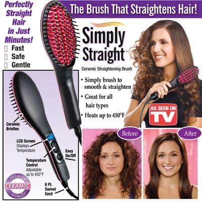 Simply Straight Ceramic Hair Straightening Brush, Black/Pink - Image 3