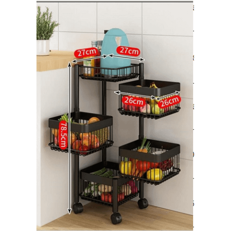 Metal 4 Layer Kitchen Rotating Trolley Organizer Stand for Kitchen - Black (4 Layer, with 5 compartments) - Image 2