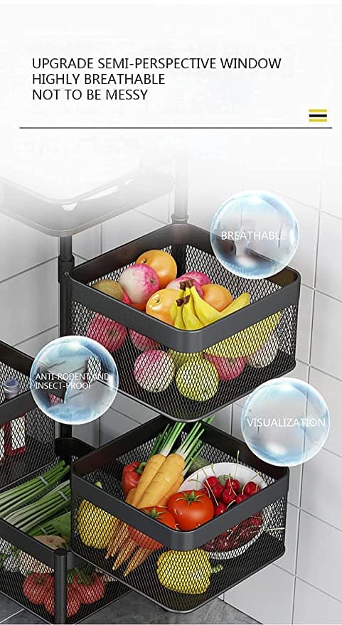 Metal 4 Layer Kitchen Rotating Trolley Organizer Stand for Kitchen - Black (4 Layer, with 5 compartments) - Image 4