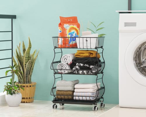 3 Layers Metal Rack Kitchen Cart Trolley Vegetable Fruit Basket for Kitchen Vegetables Pantry Garage with Rolling Wheels - Image 6