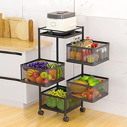Metal 4 Layer Kitchen Rotating Trolley Organizer Stand for Kitchen - Black (4 Layer, with 5 compartments) - Image 5