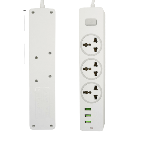 Power Strip 3M Extension Cord Universal Socket Home Office With 3 AC Outlet 3 USB Port Charger 2500W Indicator Light - Image 2