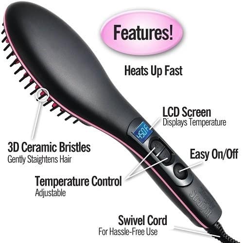 Simply Straight Ceramic Hair Straightening Brush, Black/Pink - Image 2