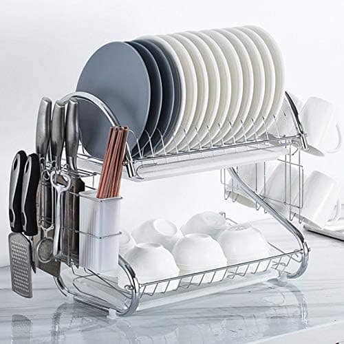 Two-Tier Kitchen Dish Rack – Silver - Image 5