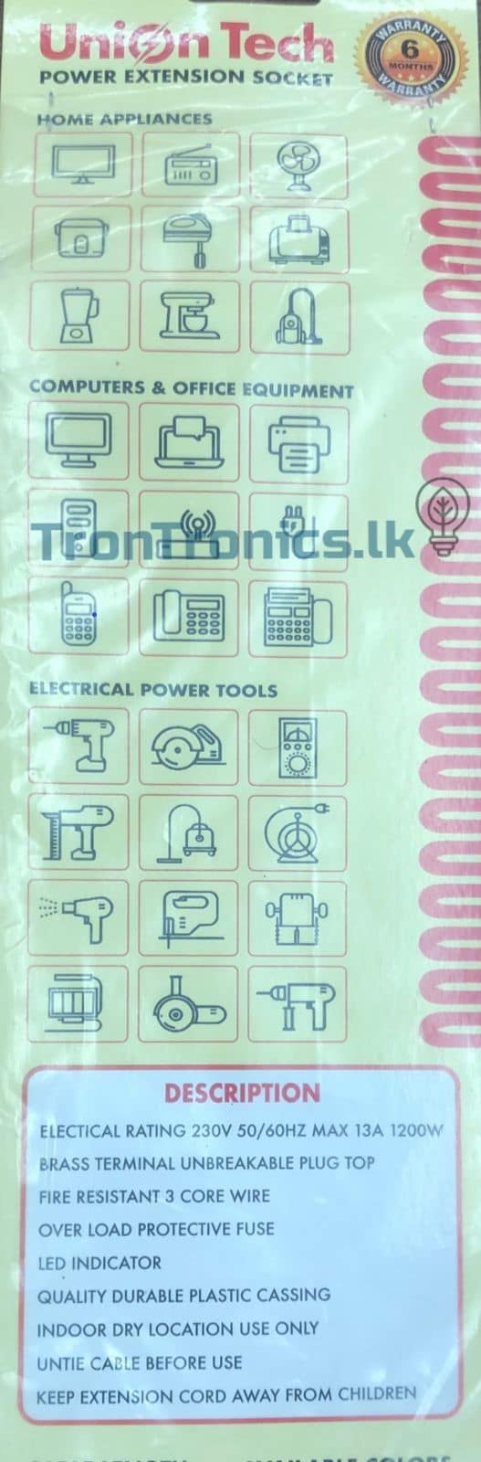 6 Way Power Extension Socket/cord 6 Months Warranty (Round Pin) 2M - Image 3