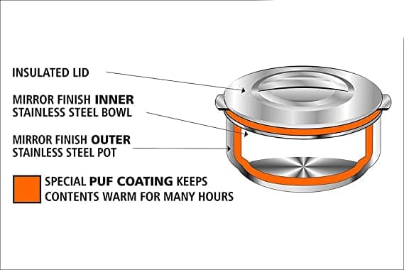 Topaz Classic Double Wall Insulated Hot Pot, Stainless Steel Casserole, 4000 ml, Silver - Image 3