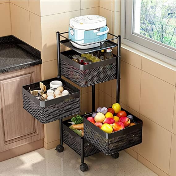 Metal 4 Layer Kitchen Rotating Trolley Organizer Stand for Kitchen - Black (4 Layer, with 5 compartments) - Image 7