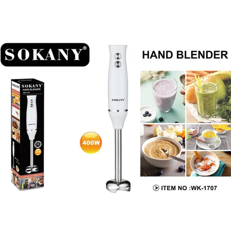 Sokany Stainless Steel Hand Blender SK-1707 – 400W, 2-Speed Control – Available in Sri Lanka from Trontronics.lk