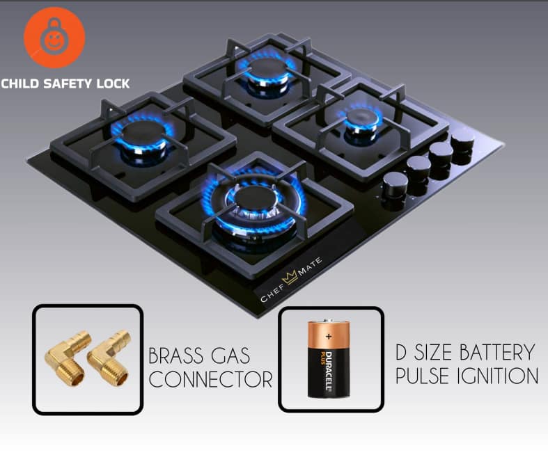 Premium Quality 4 Burner Glass Cooker Hob (Black) - Image 4