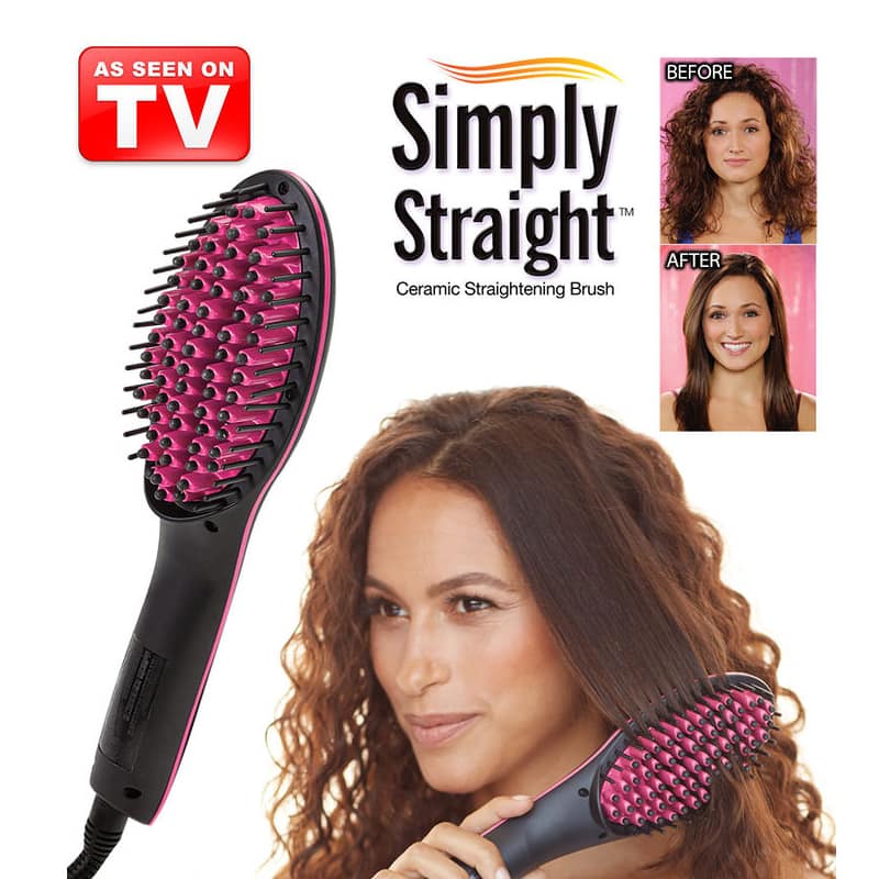 Simply Straight Ceramic Hair Straightening Brush, Black/Pink - Image 5