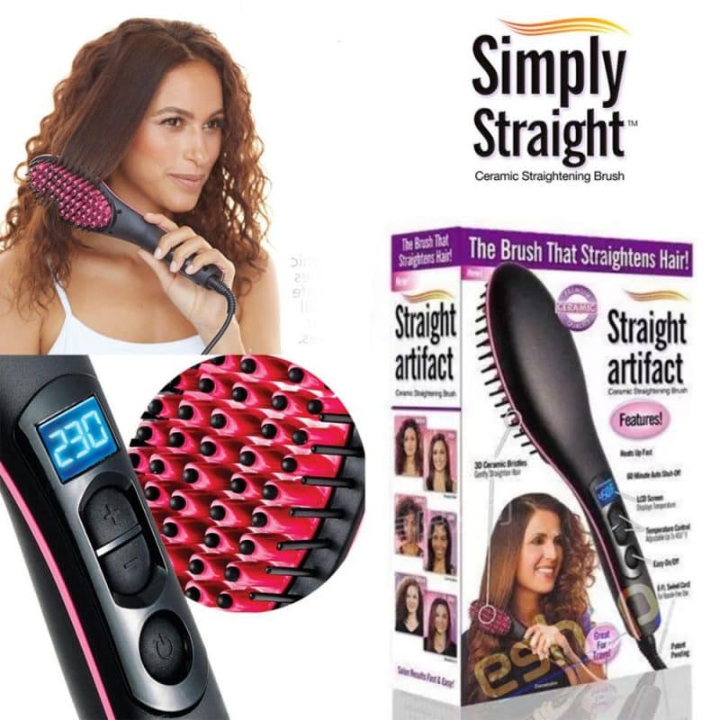 Simply Straight Ceramic Hair Straightening Brush, Black/Pink - Image 4
