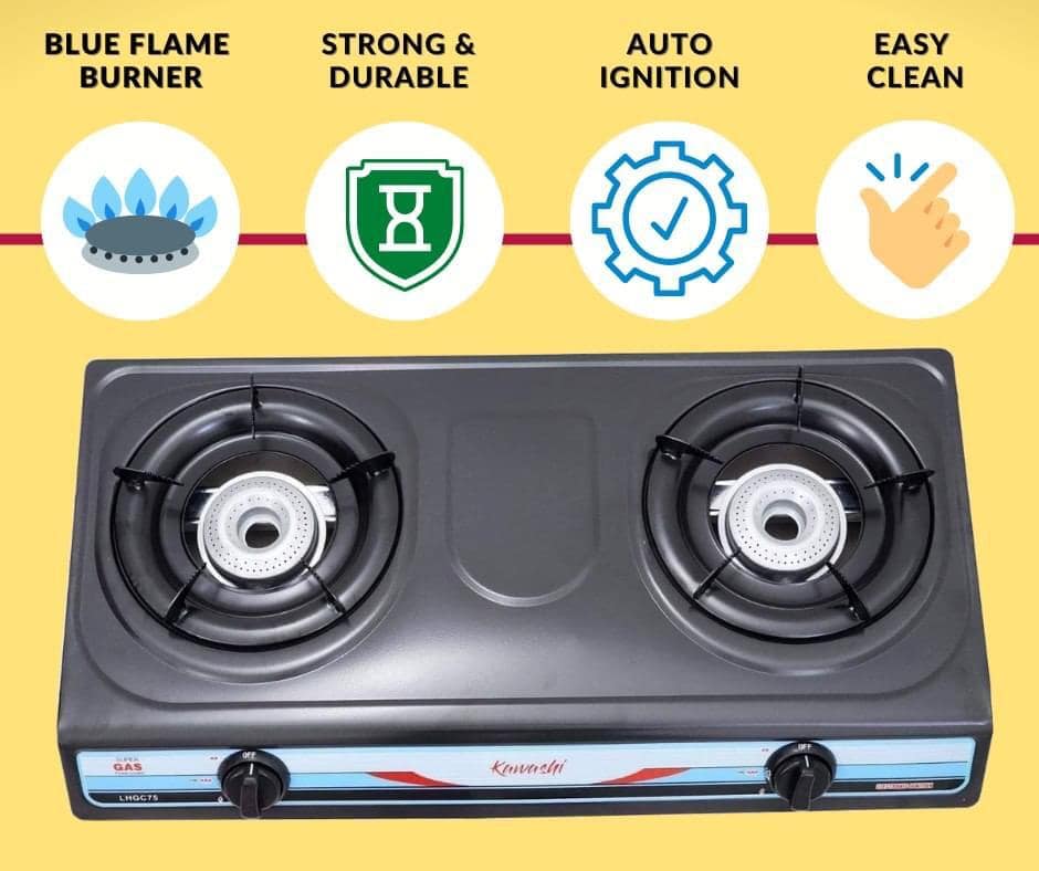 Kawashi 2 Burner Gas Cooker Non-Stick (Black) - Image 3
