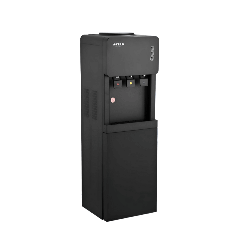 Free-Standing 3-Tap Electric Water Dispenser – Hot, Cold & Normal Water, with Bottom Storage Cabinet, Available in Sri Lanka at Trontronics.lk