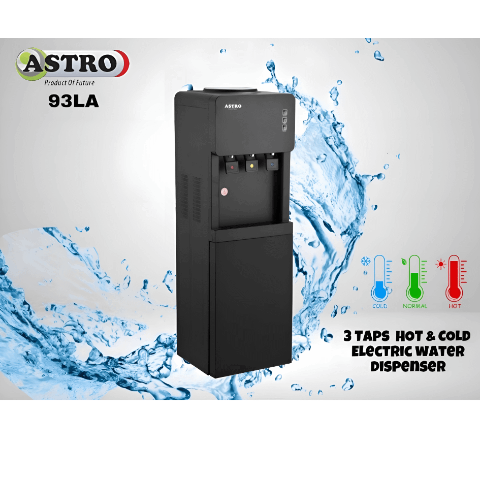 Free-Standing 3-Tap Electric Water Dispenser – Hot, Cold & Normal Water, with Bottom Storage Cabinet, Available in Sri Lanka at Trontronics.lk