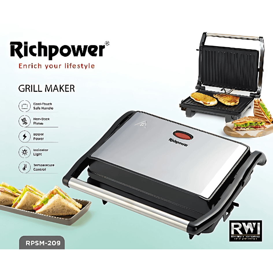 Richpower 2-Slice Grill Maker with Non-Stick Plates – Compact & Easy-to-Use Toaster, Available at Trontronics.lk"