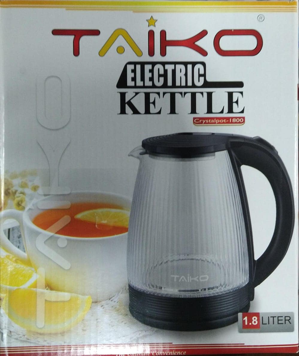 Taiko Electric Glass Kettle 1.8L – CRYSTALPOT 1800 Upgrade your kitchen with the Taiko Electric 1.8L Glass Kettle – CRYSTALPOT 1800, designed for both functionality and elegance. Made with high borosilicate glass, this kettle is durable, stain-resistant, and built to handle high temperatures without compromising on style. Its sleek crystal-clear body adds a touch of sophistication to your countertop while letting you monitor the water as it boils. 🔹 Key Features: 1.8L Capacity – Perfect for boiling enough water for the whole family. High Borosilicate Glass Body – Ensures durability and prevents stains over time. Automatic One-Button Starter – Simple operation for fast boiling. Boil Dry Protection – Automatically turns off when the kettle is empty, ensuring safety and energy efficiency. 360° Rotational Base – Easy to handle and pour from any angle. Stainless Steel Heating Plate – Rapid and even heating every time. One Year Warranty – Enjoy peace of mind with reliable performance guaranteed. Ideal for Sri Lankan households and offices, the Taiko CrystalPot kettle is your go-to appliance for quick and efficient boiling. Whether you're making tea, coffee, or instant noodles, this kettle delivers with speed and style.