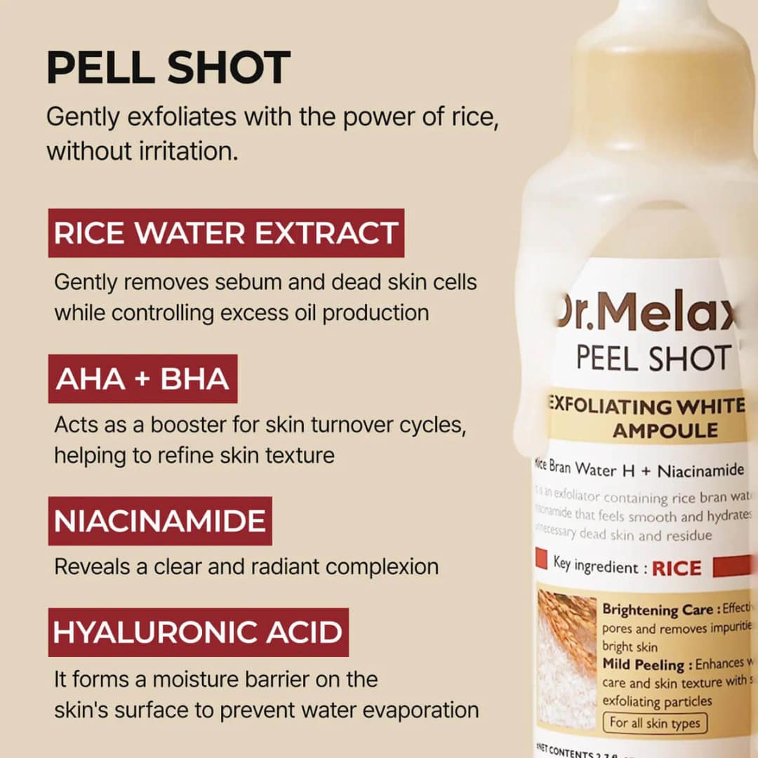 Dr. Melaxin Peel Shot Exfoliating White Rice Ampoule 80ml - Image 2