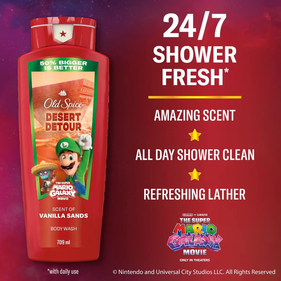 Old Spice Body Wash for Men, Desert Detour, Scent of Vanilla Sands, Old Spice x The Super Mario Galaxy Movie, 24/7 Shower Fresh 709ml - Image 4