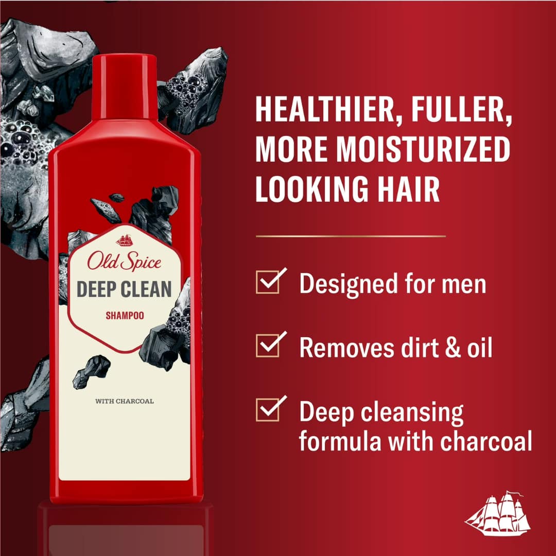 Old Spice Deep Clean Shampoo for Men with Charcoal, Fresh and Clean Scent, Removes Built Up Dirt and Oil 400ml - Image 2