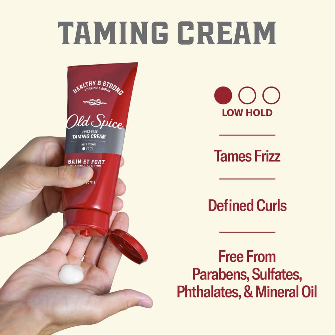 Old Spice Frizz-Free Taming Cream, Healthy & Strong with Vitamin E & Biotin, Low Hold 177ml - Image 4