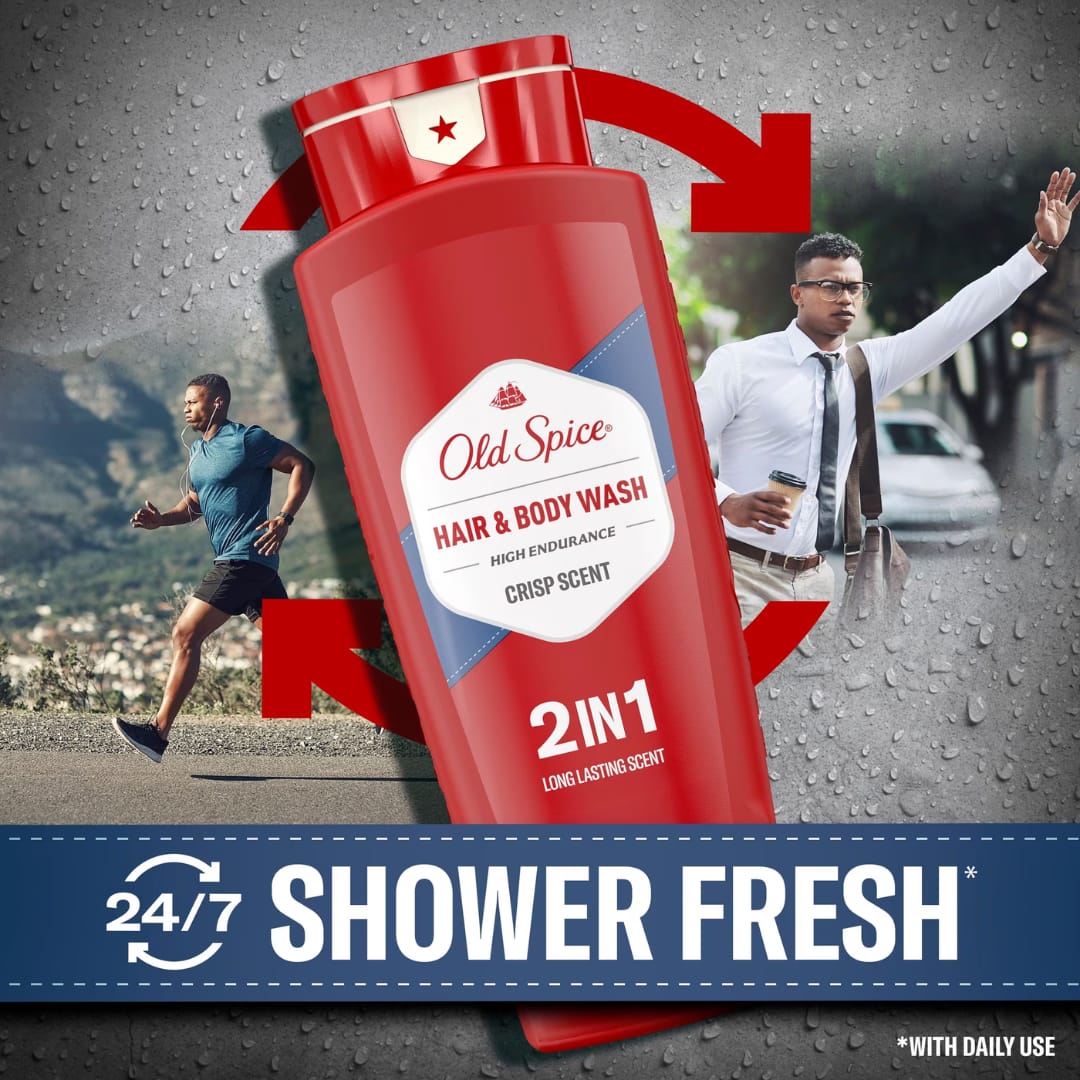 Old Spice High Endurance Hair & Body Wash for Men, Crisp Scent 532ml - Image 4