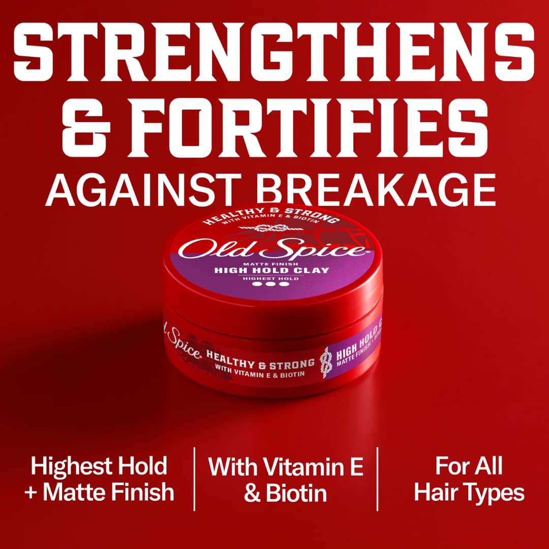 Old Spice High Hold Clay for Men, Healthy & Strong with Vitamin E & Biotin, Men's Hair Styling Clay, High Hold, Matte Finish 63g