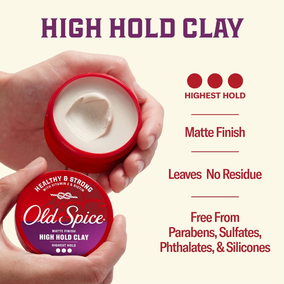 Old Spice High Hold Clay for Men, Healthy & Strong with Vitamin E & Biotin, Men's Hair Styling Clay, High Hold, Matte Finish 63g - Image 5
