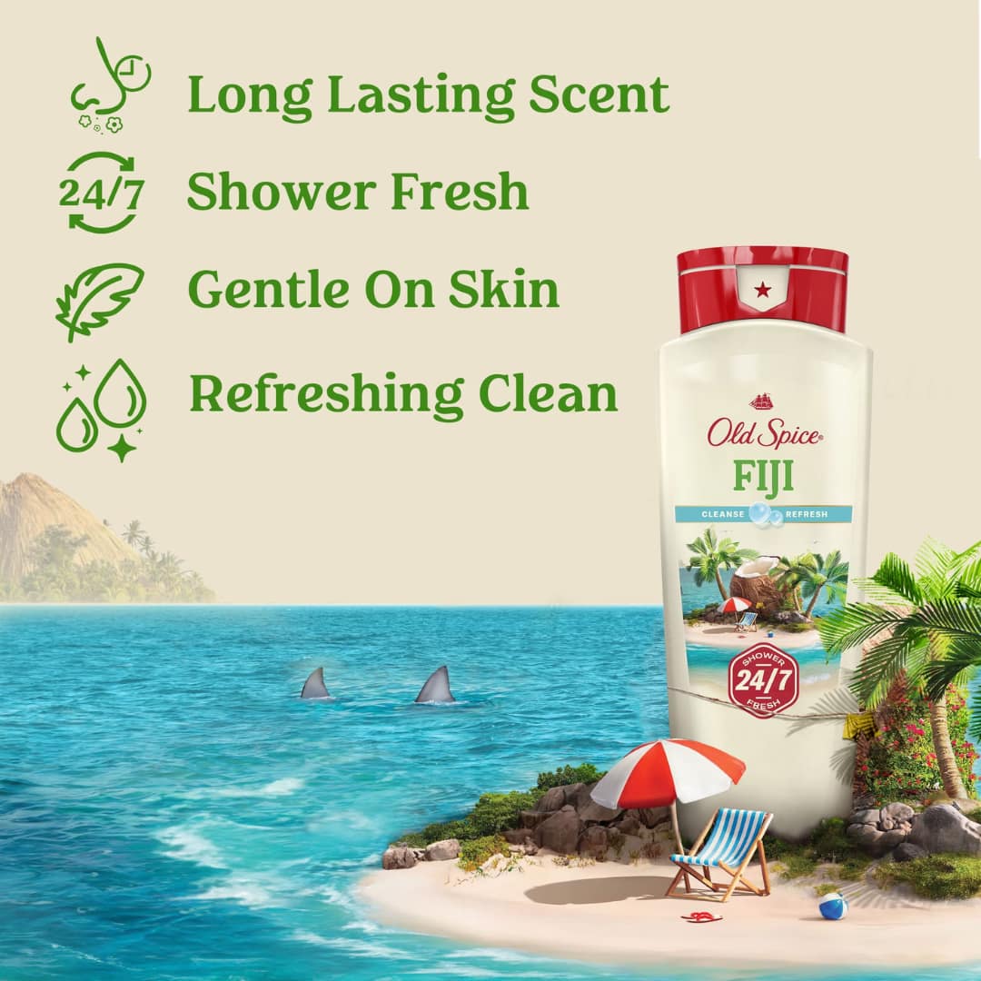 Old Spice Men's Body Wash, Fiji Scent, 24/7 Shower Fresh, Long Lasting Scent 532ml - Image 3