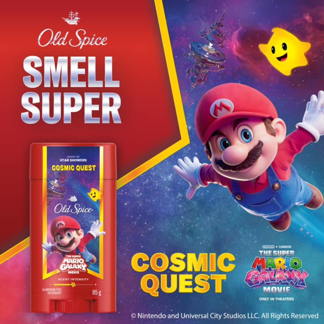Old Spice Men’s Deodorant Aluminum Free, Cosmic Quest, Scent of Star Showers, Old Spice x The Super Mario Galaxy Movie, 24/7 Lasting Freshness 85g