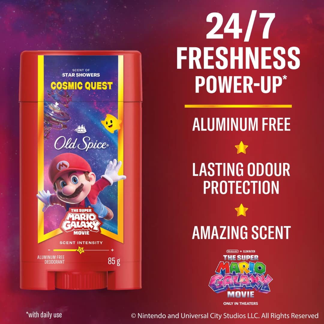 Old Spice Men’s Deodorant Aluminum Free, Cosmic Quest, Scent of Star Showers, Old Spice x The Super Mario Galaxy Movie, 24/7 Lasting Freshness 85g