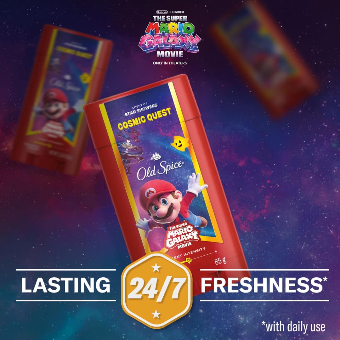 Old Spice Men’s Deodorant Aluminum Free, Cosmic Quest, Scent of Star Showers, Old Spice x The Super Mario Galaxy Movie, 24/7 Lasting Freshness 85g