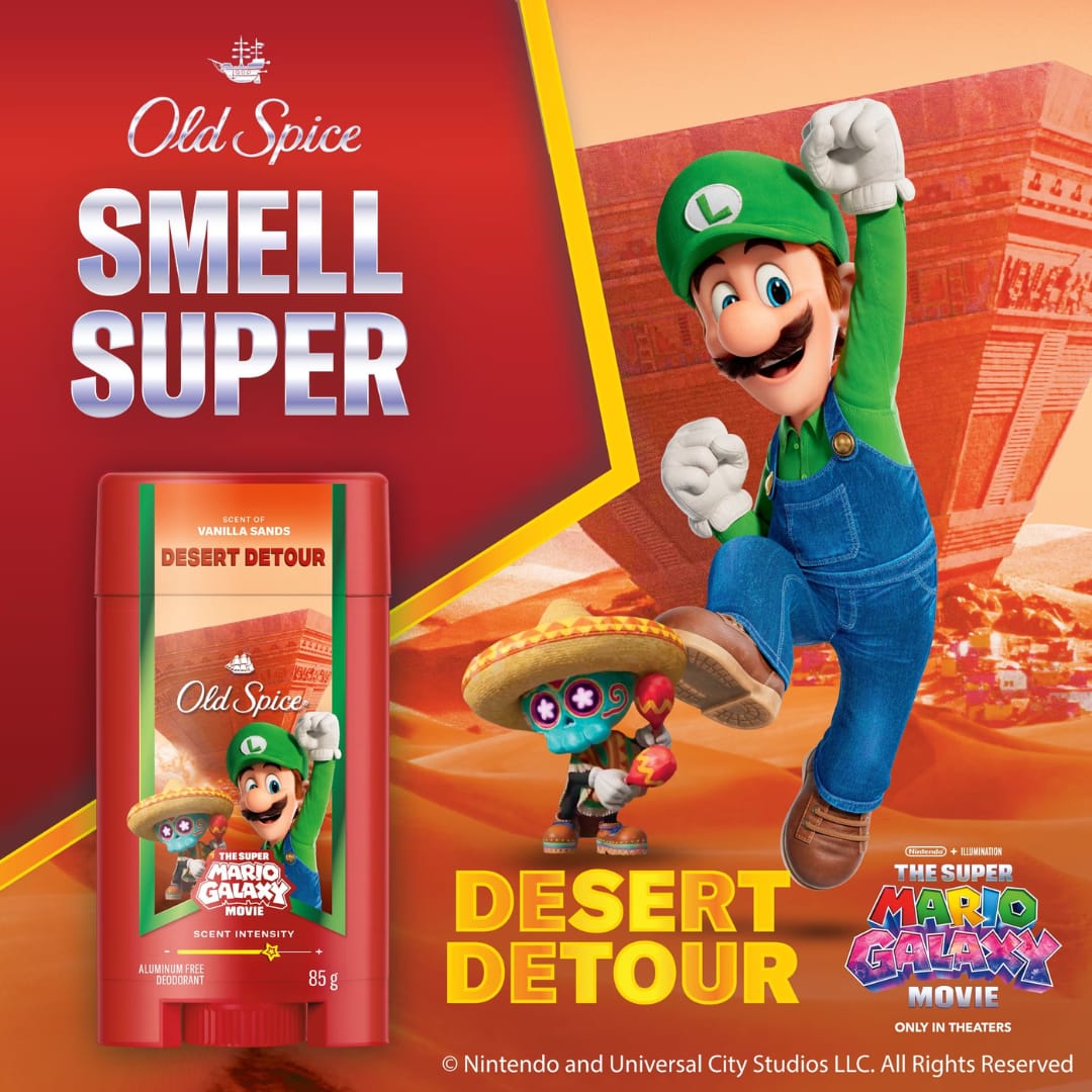 Old Spice Men’s Deodorant Aluminum Free, Desert Detour, Scent of Vanilla Sands, Old Spice x The Super Mario Galaxy Movie, 24/7 Lasting Freshness 85g