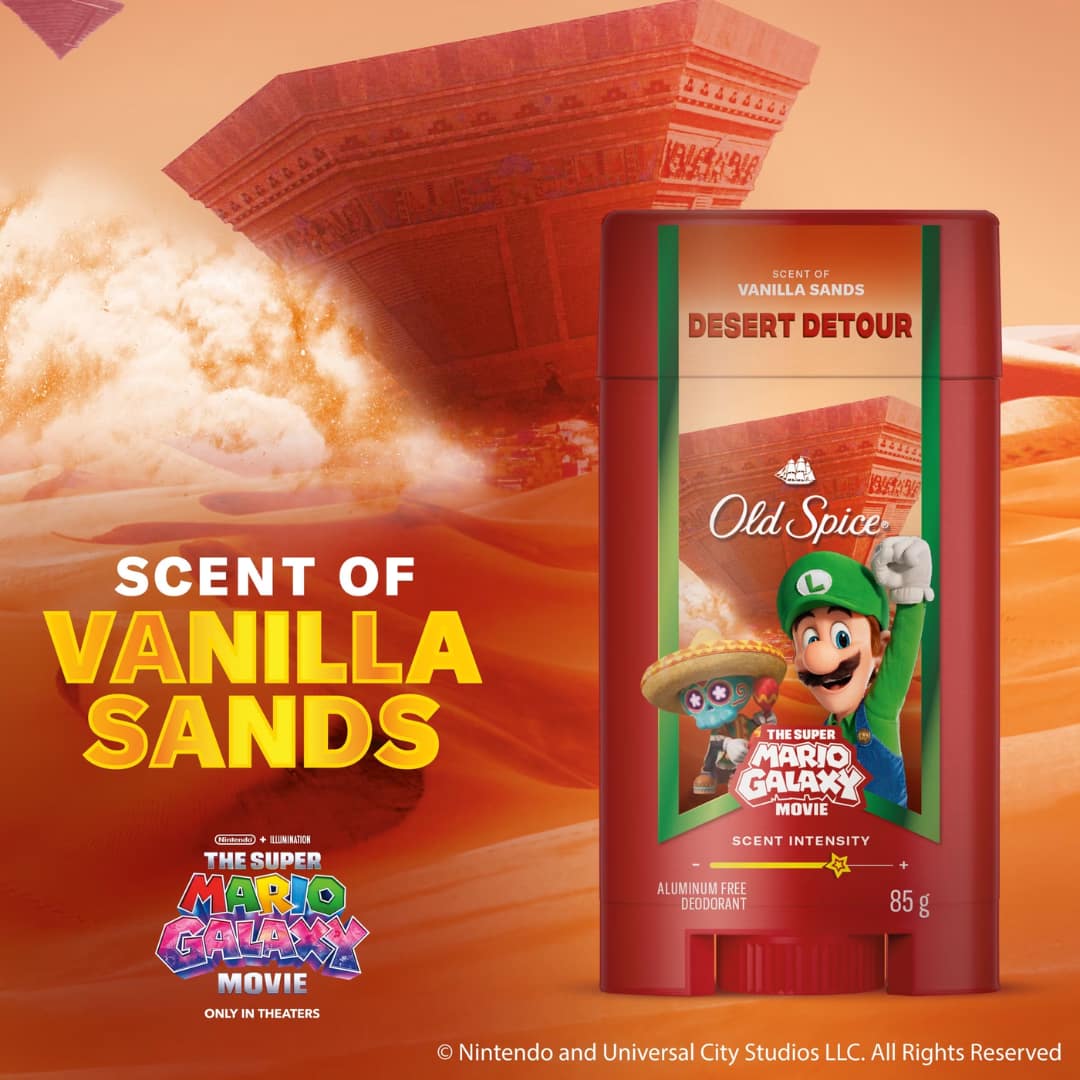 Old Spice Men’s Deodorant Aluminum Free, Desert Detour, Scent of Vanilla Sands, Old Spice x The Super Mario Galaxy Movie, 24/7 Lasting Freshness 85g