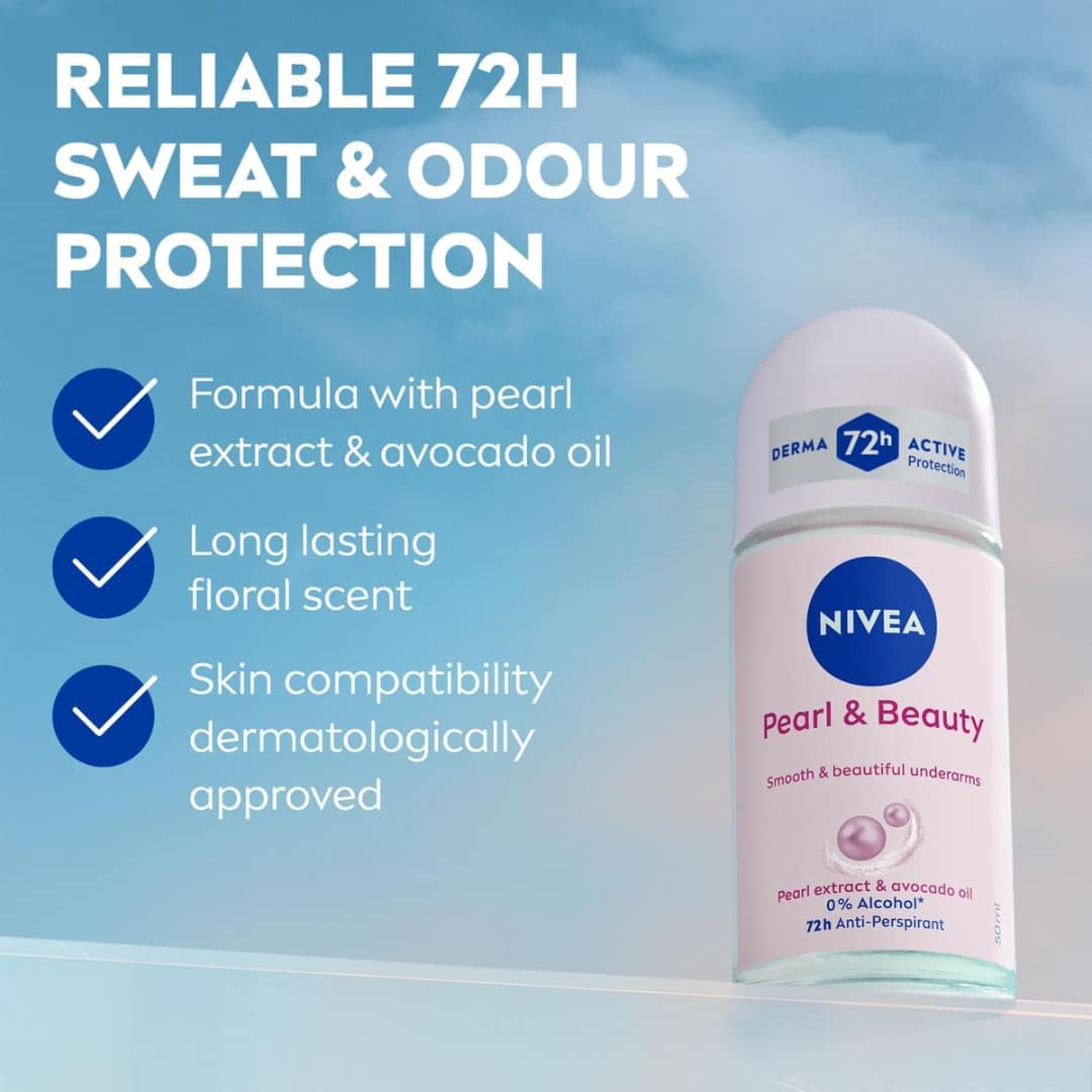 Nivea Pearl & Beauty 72H Anti-Perspirant Roll On 50ml - Image 4
