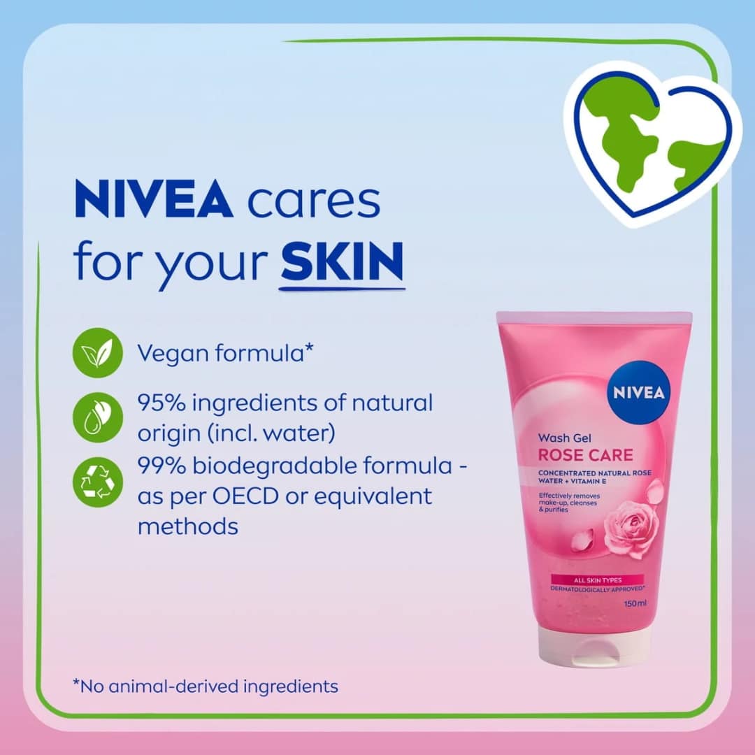 Nivea Rose Care Wash Gel Face Wash 150ml - Image 5